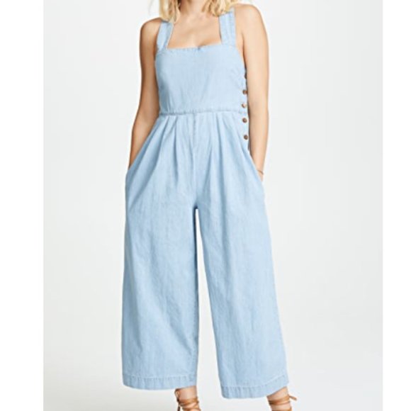 Free People Pants - NWT Free People Chambray Denim Cropped Jumpsuit